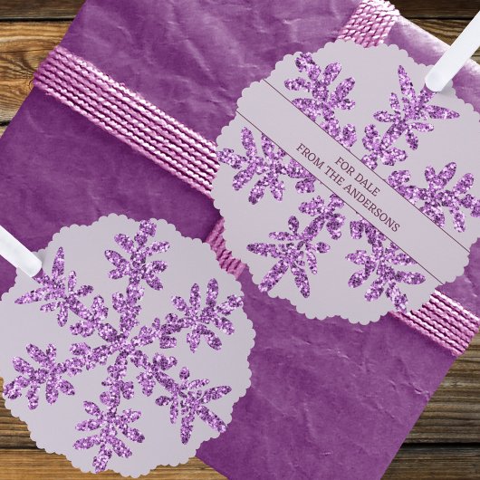 スノーフレークパープルグラムミニマエレガントリストギフトラベル オーナメントカード