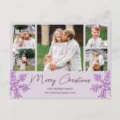 スノーフレークパープルグラム5家族の写真クリスマス シーズンポストカード (正面)