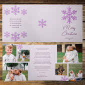 スノーフレークパープルグラム6枚メリー写数々の真 三つ折りクリスマスカード