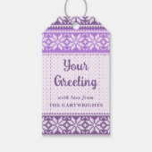 スノーフレークパープルノルディックニットセーターあなたの挨拶 ギフトタグ (正面)