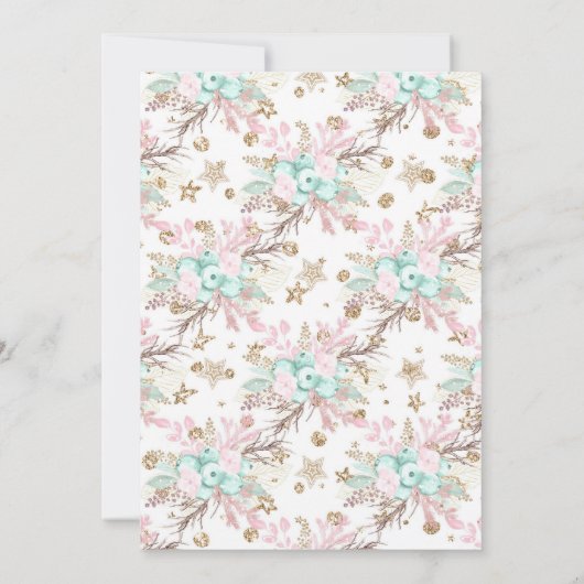 スノーフレークピンクと金ゴールドグリッター冬のベビーシャワー 招待状 (裏面)