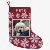 スノーフレークピンクのオパールおもしろいの子供やペットの写真 スモールクリスマスストッキング (正面)