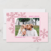 スノーフレークピンクのグラムエレガントクリスマスフォト シーズンカード (正面)