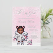 スノーフレークピンクウィンターワンダーランドベビーブシャワー 招待状 (スタンド正面)