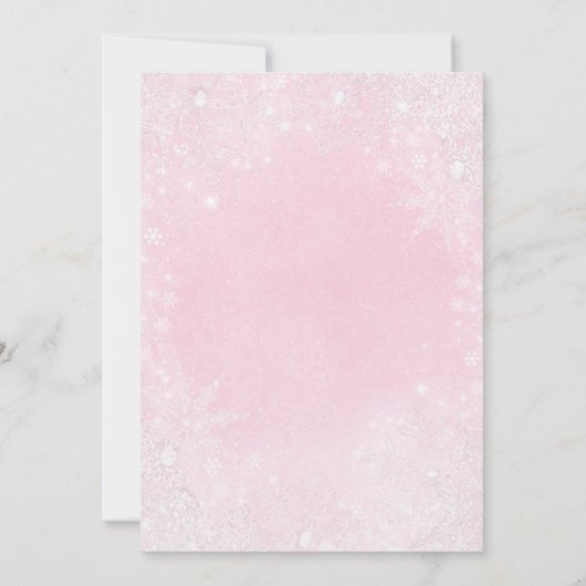スノーフレークピンクウィンターワンダーランドベビーブシャワー 招待状 (裏面)