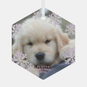 スノーフレークピンクオパールエレガントミニマル写真 ガラスオーナメント (正面)