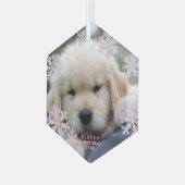 スノーフレークピンクオパールエレガントミニマル写真 ガラスオーナメント (正面左)