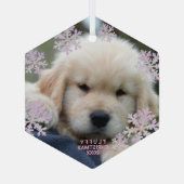 スノーフレークピンクオパールエレガントミニマル写真 ガラスオーナメント (裏面)