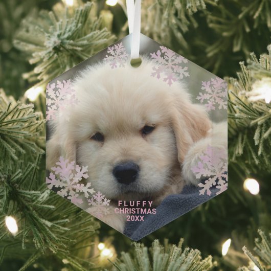 スノーフレークピンクオパールエレガントミニマル写真 ガラスオーナメント (インサイチュ)