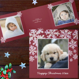 スノーフレークピンクオパール幸せクリスマス4写真 三つ折りクリスマスカード