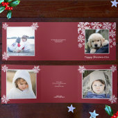 スノーフレークピンクオパール幸せクリスマス4写真 三つ折りクリスマスカード