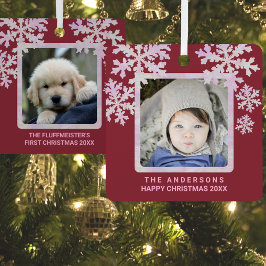 スノーフレークピンクオパール2写真両面かわいい メタルオーナメント