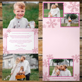 スノーフレークピンクグエレガントラム5フォトコラージュ 三つ折りクリスマスカード