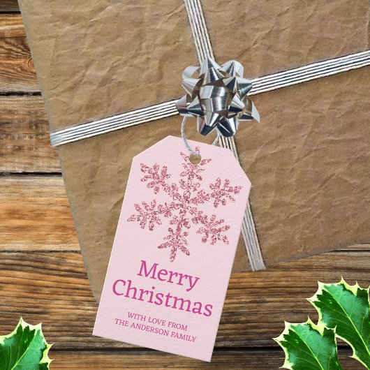 スノーフレークピンクグラムビューティフルクリスマカラフルス ギフトタグ