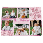 スノーフレークピンクグラム5フォトコラージュクリスマス ラージペーパーバッグ (正面)