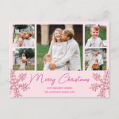 スノーフレークピンクグラム5家族の写真クリスマス シーズンポストカード (正面)