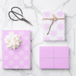 スノーフレークピンクパステルホワイトクリスマスホリデー ラッピングペーパーシート