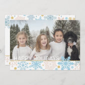 スノーフレークピンクブルー金ゴールドクリスマスホリデーズフォト シーズンカード (正面/裏面)