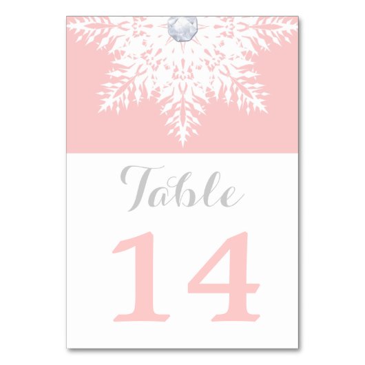 スノーフレークピンク冬の結婚式のテーブル番号 テーブルナンバー (正面)