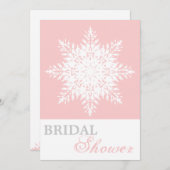スノーフレークピンク、白い冬の結婚式ブライダルシャワー 招待状 (正面/裏面)
