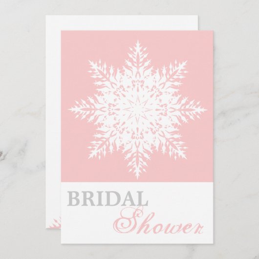 スノーフレークピンク、白い冬の結婚式ブライダルシャワー 招待状 (正面/裏面)