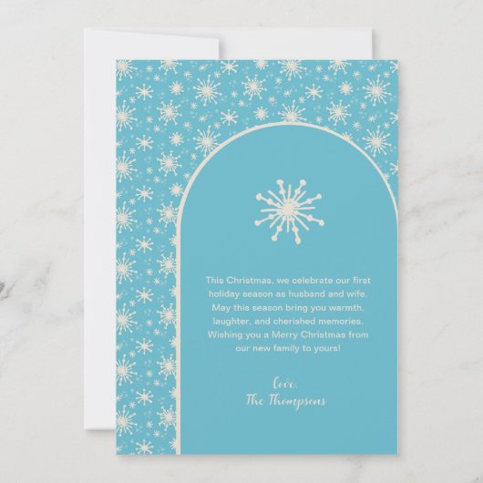スノーフレークファースト結婚したクリスマスホリデーウィンター シーズンカード (裏面)