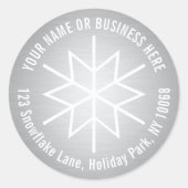 スノーフレークフェイクシルバーフォイル差出人住所ラベル ラウンドシール (正面)