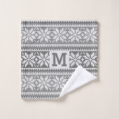 スノーフレークフェイクニットセーター柄モノグラムグレー バスタオルセット (ウォッシュタオル)