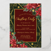 スノーフレークフェスティバルフローラフレームクリスマスパーティー 箔招待状 (正面)