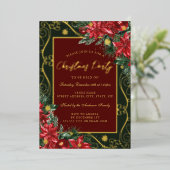 スノーフレークフェスティバルフローラフレームクリスマスパーティー 箔招待状 (立ち正面)