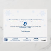 スノーフレークフォイルアクセント青ビジネスホリデーカード 箔シーズンポストカード (裏面)