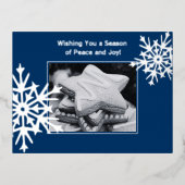 スノーフレークフォイルアクセント青ビジネスホリデーカード 箔シーズンポストカード (正面)