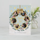 スノーフレークフォトコラージュリースネイビー&ホワイトウッド 箔シーズンカード (立ち正面)