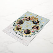 スノーフレークフォトコラージュリースネイビー&ホワイトウッド 箔シーズンカード (回転した状態)