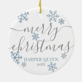 スノーフレークフォトボーイベビーマイ初めてのクリスマス セラミックオーナメント (裏面)