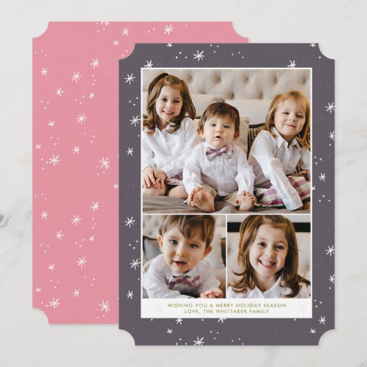 スノーフレークフラリークリスマスホリデーフラットカード 招待状 (正面/裏面)