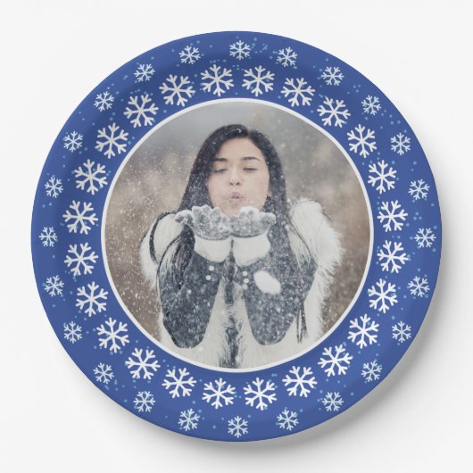 スノーフレークフレームの写真紙プレート ペーパープレート (正面)