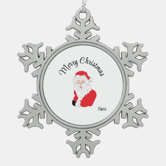 スノーフレークフレームオーナメント：サンタクロース スノーフレークピューターオーナメント (正面)