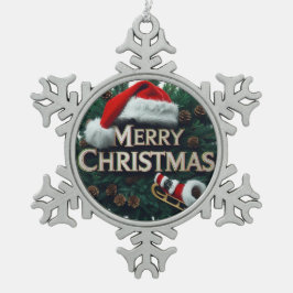 スノーフレークフレームクリスマスオーナメント - ラスティックホリデー スノーフレークピューターオーナメント