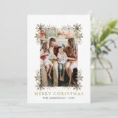 スノーフレークフレームクリスマス | 家族エレガント1の写真 シーズンカード (スタンド正面)