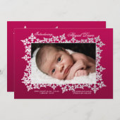 スノーフレークフレーム写真の誕生のお知らせ シーズンカード (正面/裏面)