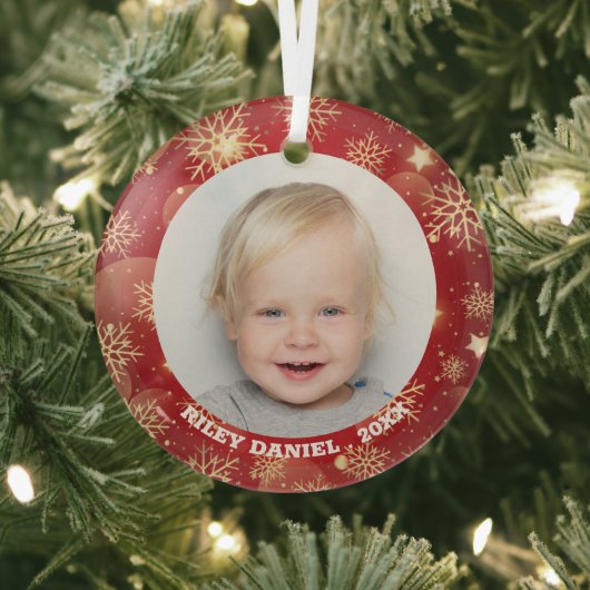 スノーフレークフレーム写真 ガラスオーナメント (インサイチュ)