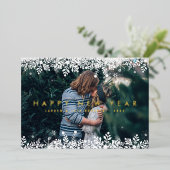 スノーフレークフレーム |モダン年末写真 箔シーズンカード (立ち正面)