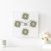 スノーフレークフローラオレンジイエロー スクエア壁時計 (ホーム)