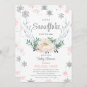 スノーフレークフローラリース冬の女の子ベビーシャワー 招待状 (正面/裏面)