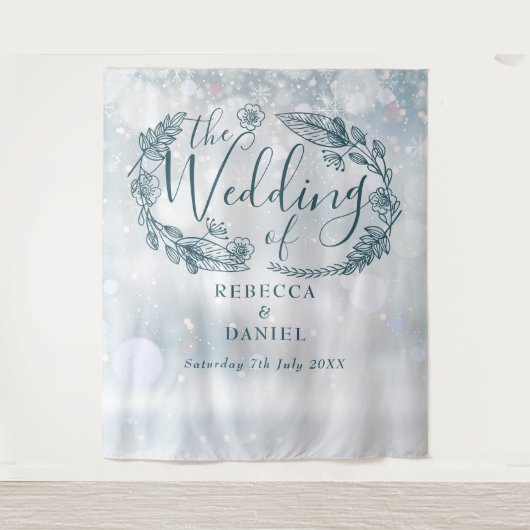 スノーフレークフローラ冬の結婚式の背景 タペストリー (正面)
