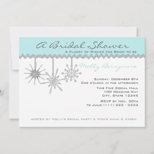 スノーフレークブライダルシャワーアイスブルー 招待状 (正面)