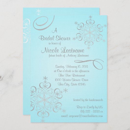 スノーフレークブライダルシャワー 招待状 (正面/裏面)