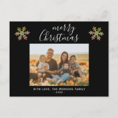 スノーフレークブラッククリスマススクリプトファミリーフォト シーズンポストカード (正面)