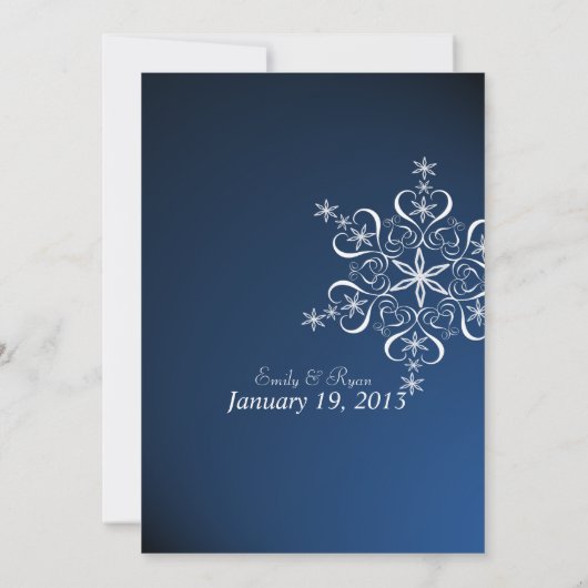 スノーフレークブルーエレガンスウィンターウェディング 招待状 (裏面)